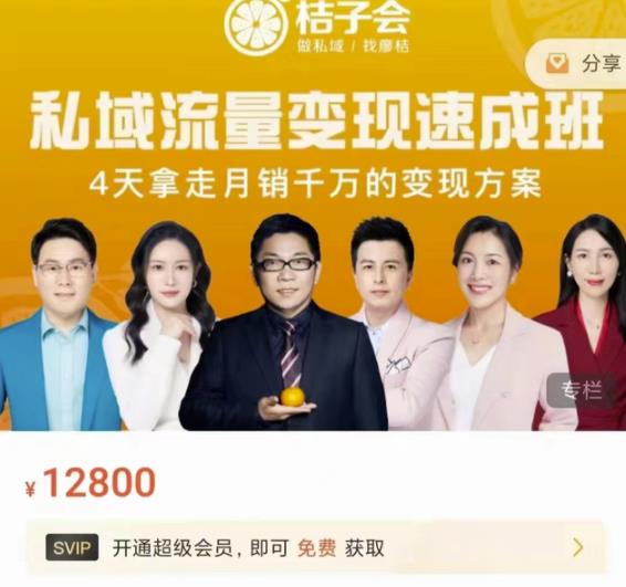 桔子会·私域流量变现速成班，4天拿走月销千万的变现方案 价值12800元KK创富圈-网创项目资源站-副业项目-创业项目-搞钱项目KK创富圈
