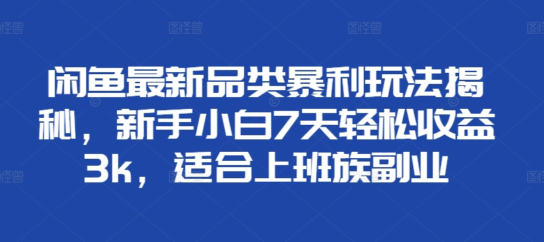 闲鱼最新品类暴利玩法揭秘，新手小白7天轻松赚3000+，适合上班族副业KK创富圈-网创项目资源站-副业项目-创业项目-搞钱项目KK创富圈