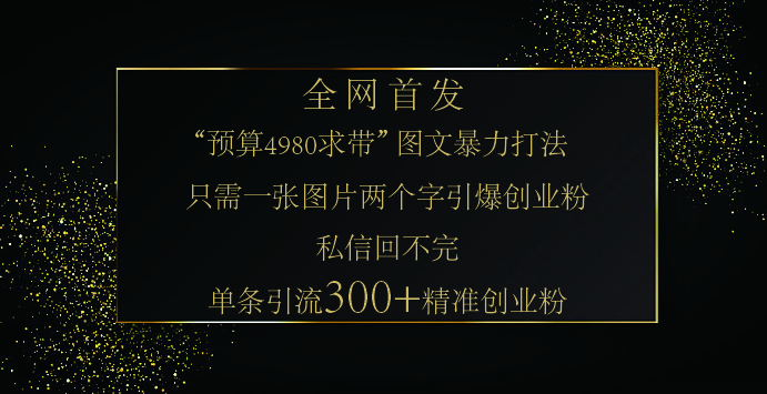 小红书，“预算 4980 带我飞” 的神奇图片引流法，堪称涨粉核武器！只需一张图，就能单条笔记凭借此方法，轻松引流 300 + 精准创业粉！KK创富圈-网创项目资源站-副业项目-创业项目-搞钱项目KK创富圈