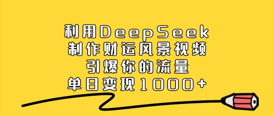 利用DeepSeek制作财运风景视频，单日变现1000+，引爆你的流量KK创富圈-网创项目资源站-副业项目-创业项目-搞钱项目KK创富圈