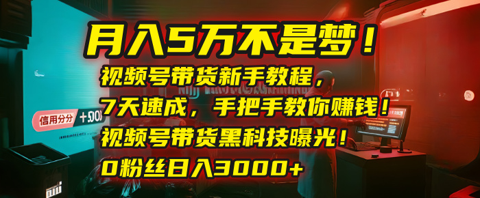 月入5万不是梦！视频号带货新手教程，7天速成，手把手教你赚钱！视频号带货黑科技曝光！0粉丝日入3000+KK创富圈-网创项目资源站-副业项目-创业项目-搞钱项目KK创富圈