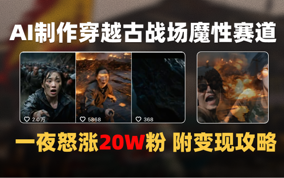 AI制作穿越古战场视频一夜涨粉20W保姆级教学（附AI变现指南）KK创富圈-网创项目资源站-副业项目-创业项目-搞钱项目KK创富圈